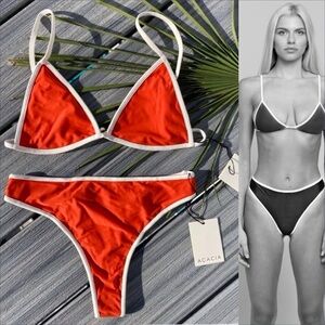 ACACIA Set - Piped Baja Bikini Top & Flynn Cheeky Thong Bottoms in Saffron - L/M
